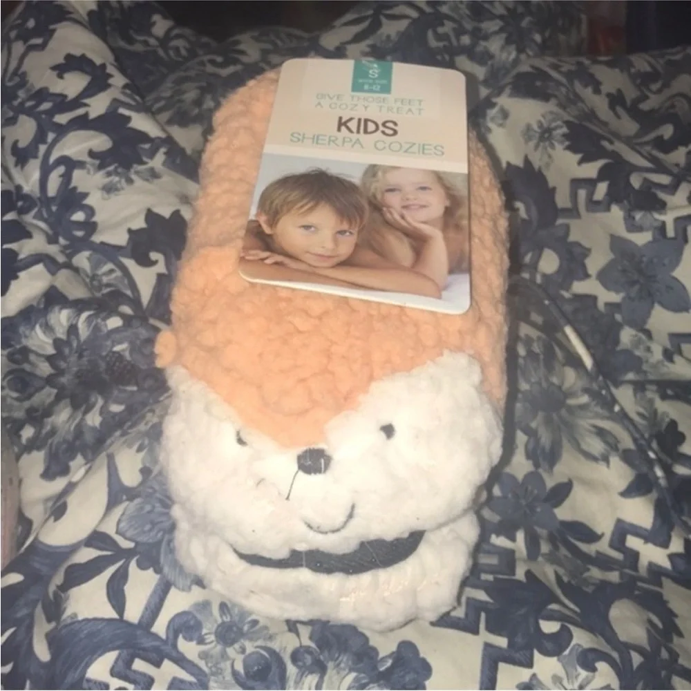 🔴 Kids animal fox soft sole cozy slippers unisex girl or boy size small 11…